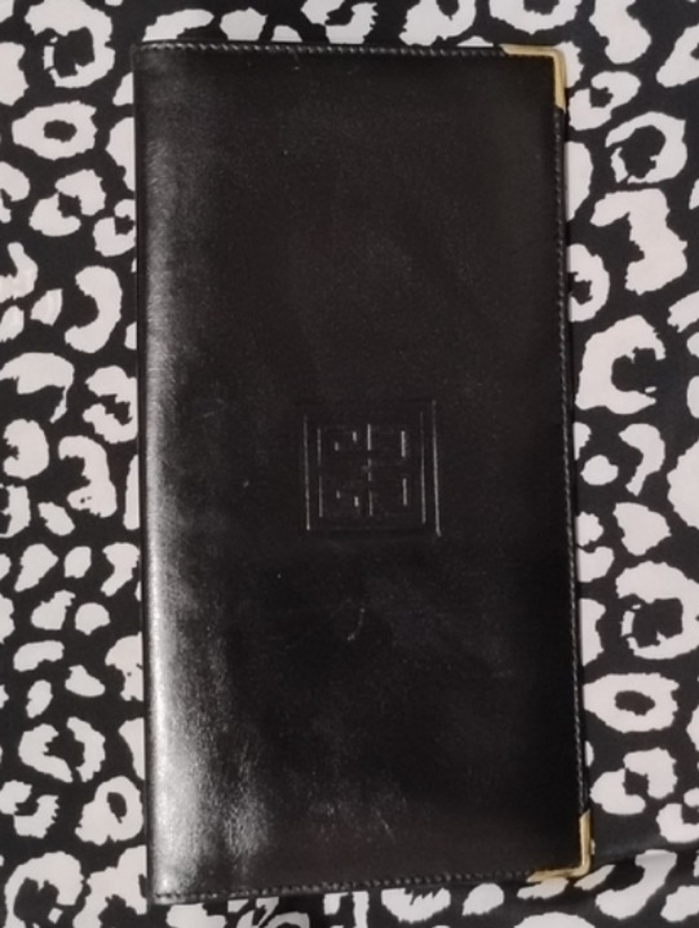 GIVENCHY Black Leather Long Wallet with Embossed Logo! Unisex